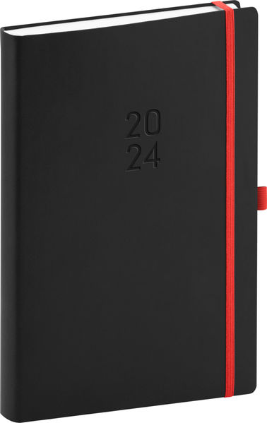 Denný diár Nox 2024, čierny–červený, 15 × 21 cm