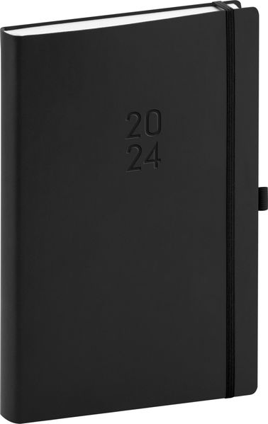 Denný diár Nox 2024, čierny–čierny, 15 × 21 cm