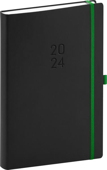 Denný diár Nox 2024, čierny–zelený, 15 × 21 cm