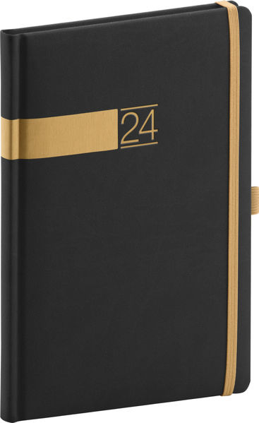 Týždenný diár Twill 2024, čierno–zlatý, 15 × 21 cm