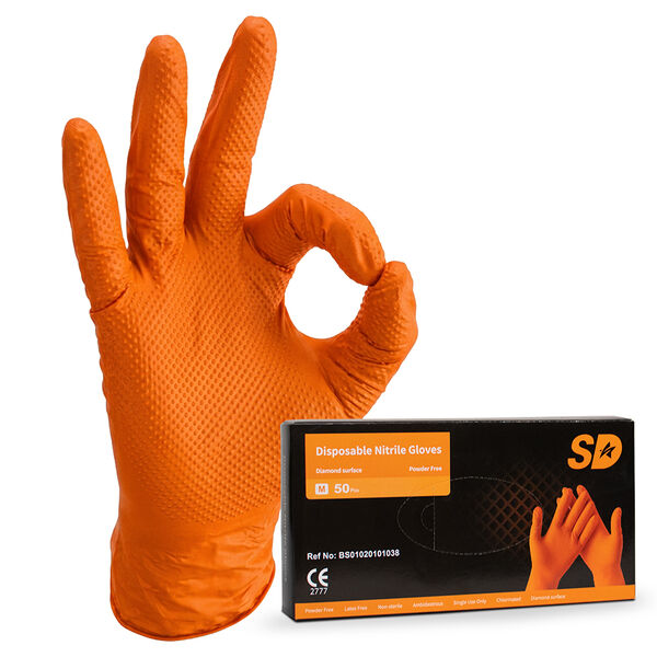 Nitrilové rukavice SD grip oranžové L 